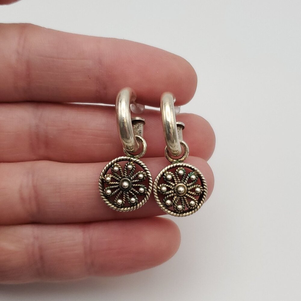 925 Sterling Silver Tarnished Half Hoop Style Dangle Earrings